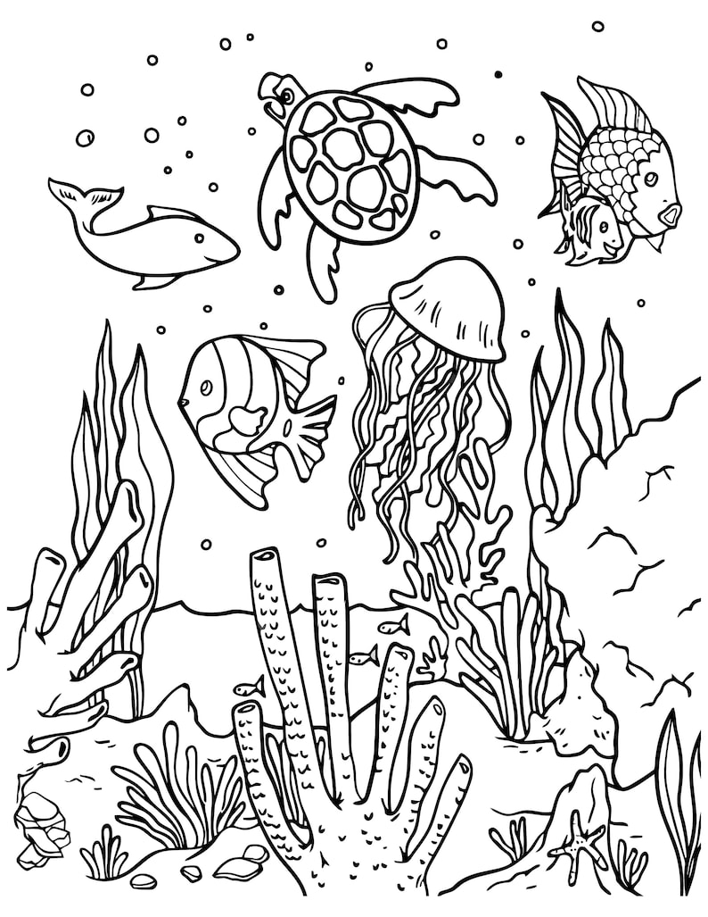 Printable Sea Animals Coloring Pages JPG PDF 37 PG Etsy Canada
