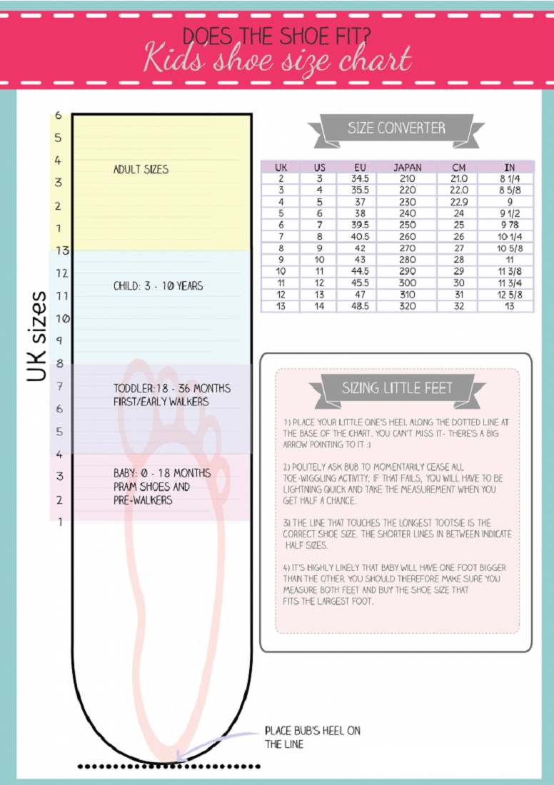 Printable Size Chart For Shoes