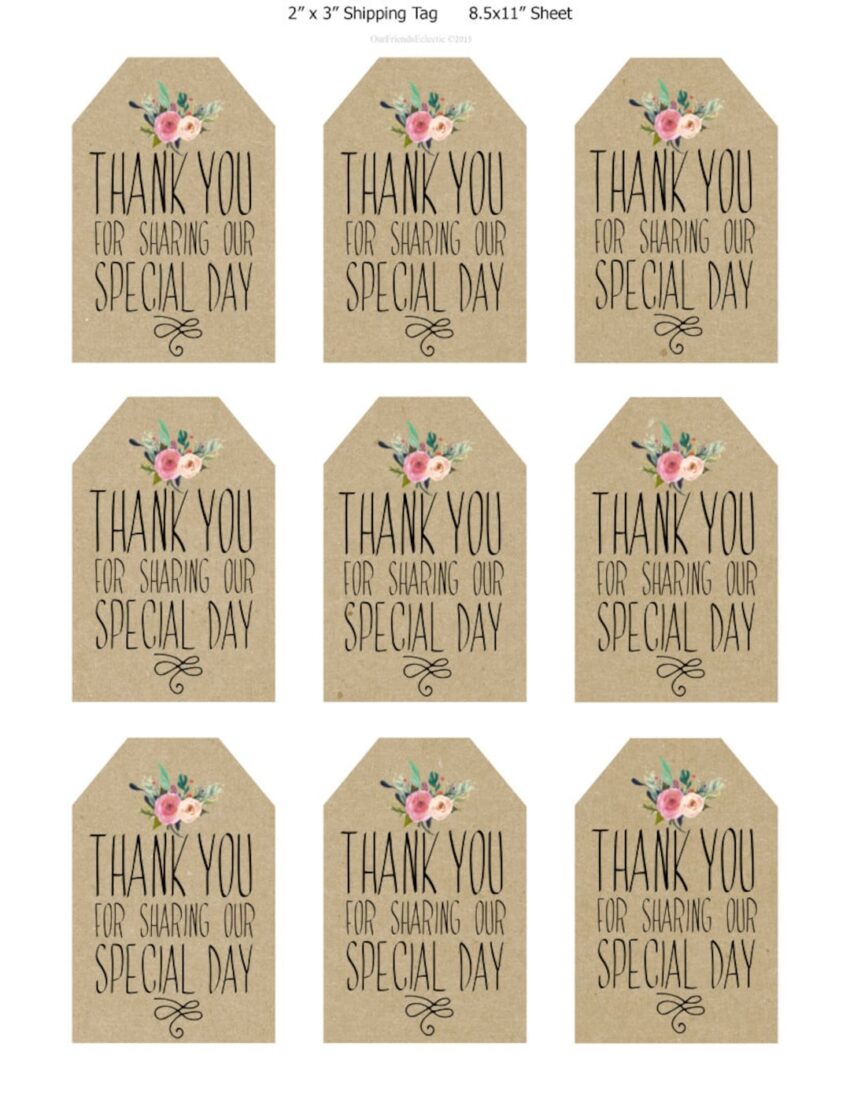 Printable Wedding Favor Tags Thank You Printable Tags Digital Thank