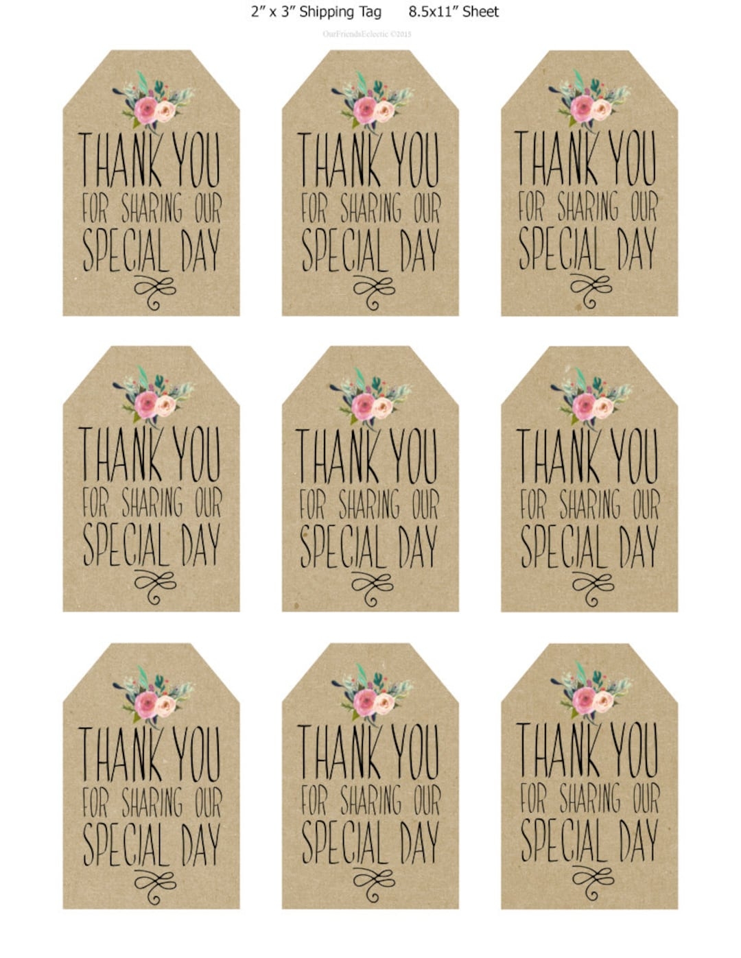 Printable Wedding Favor Tags Thank You Printable Tags Digital Thank 