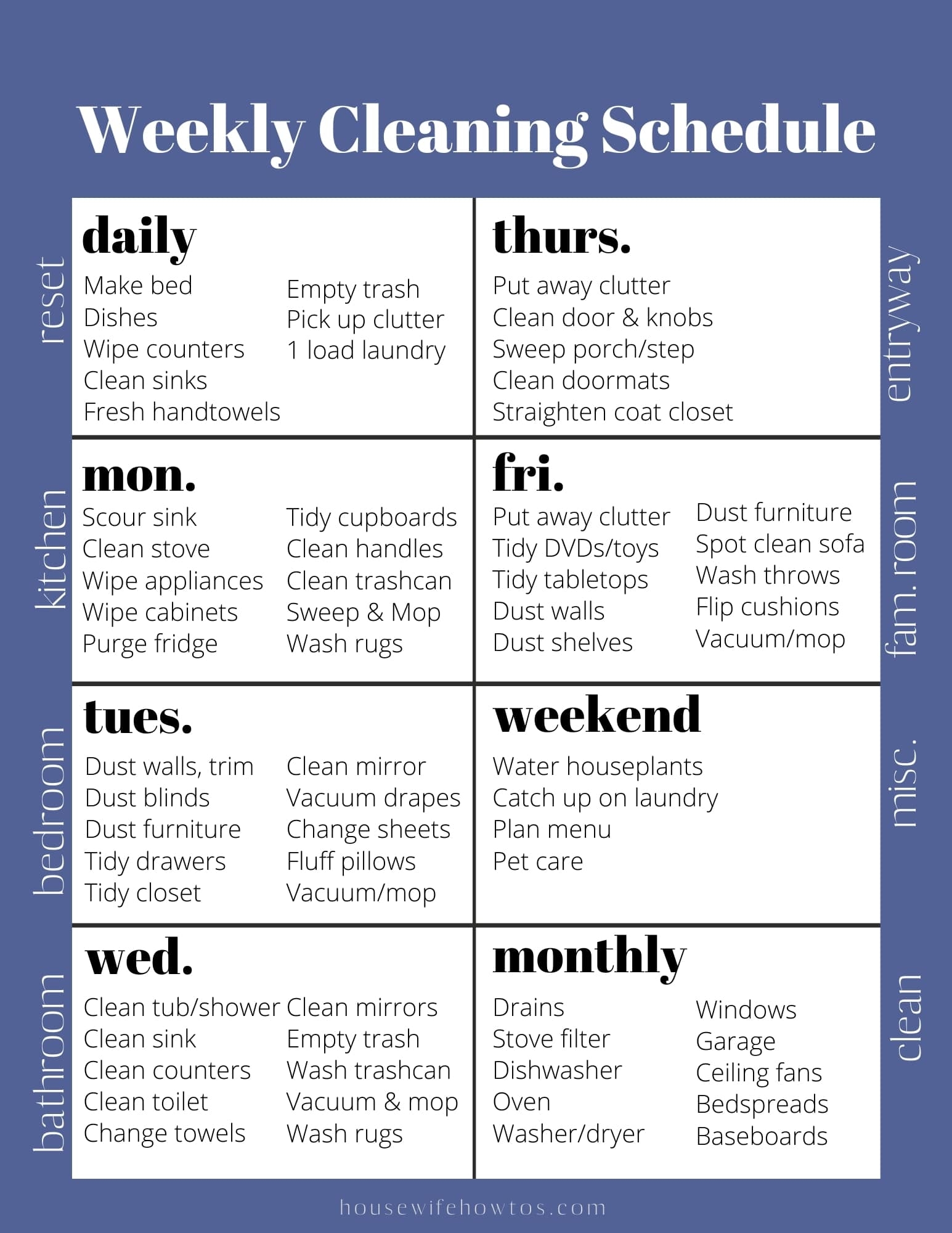 Printable Weekly Cleaning Schedule