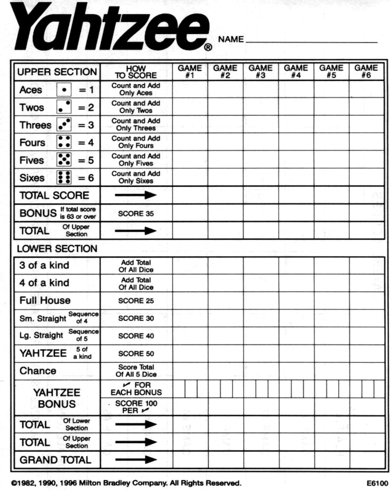 Yahtzee Score Sheet Printable Free